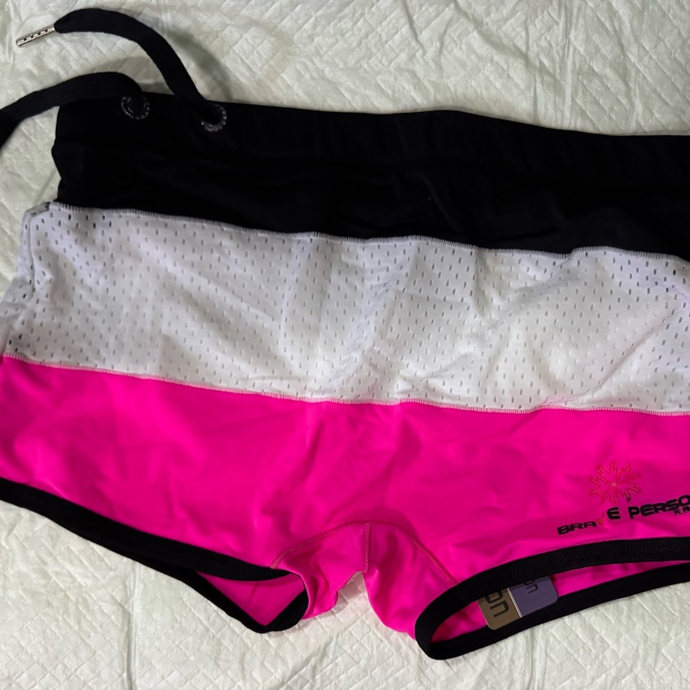 Black, White, and Pink Swim Trunks